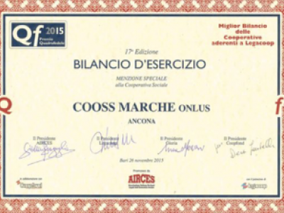 PREMIO QUADROFEDELE-AIRCES: MENZIONE SPECIALE A COOSS MARCHE